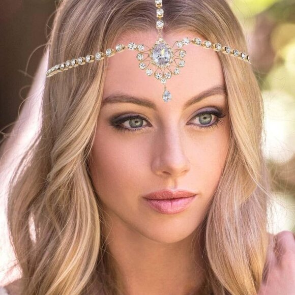 Head Chain Jewelry Crystal Boho Gold Headpiece 1920 Wedding Hair Accessories for - Picture 3 of 7